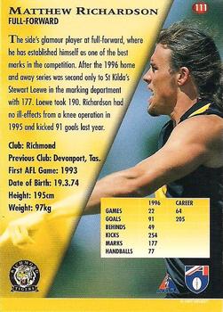 1997 Select AFL Ultimate Series #111 Matthew Richardson Back
